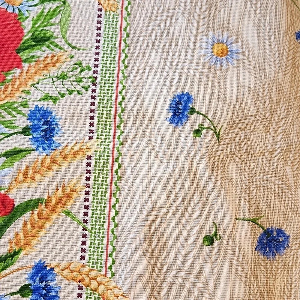 Poppy Printed Floral and Geometric Patterned Linen Tablecloth 78